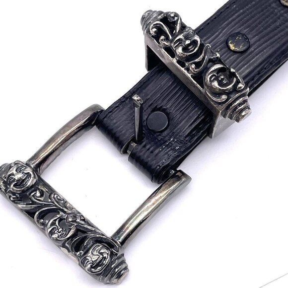 Vicenza Sport Women\'s Black Leather End-to-End Brass Buckle Belt Size 38\